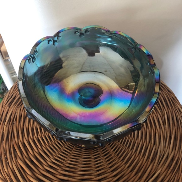 Carnival glass pedestal fruit bowl circa 1950 EUC - Picture 2 of 15